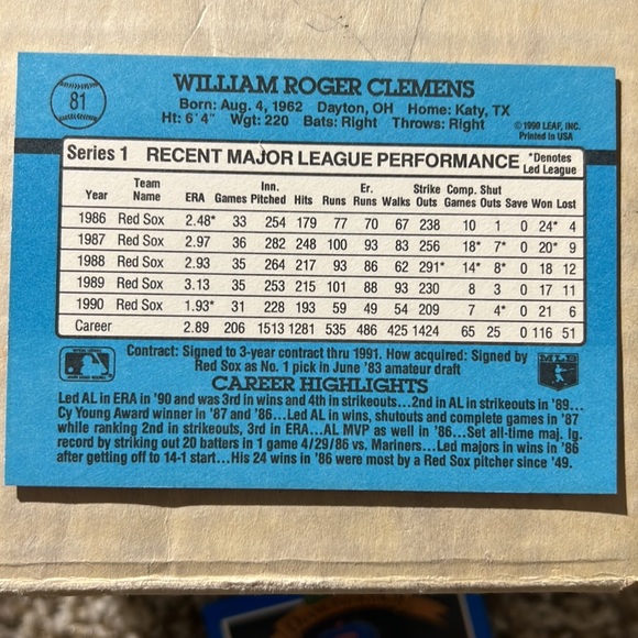 Rodger Clemens error baseball card - Picture 6 of 6